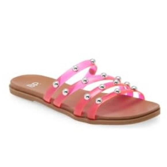 BP Jelly Strap Pink Slide Sandals Size 10 Slip On Open Toe Studded - Picture 1 of 7